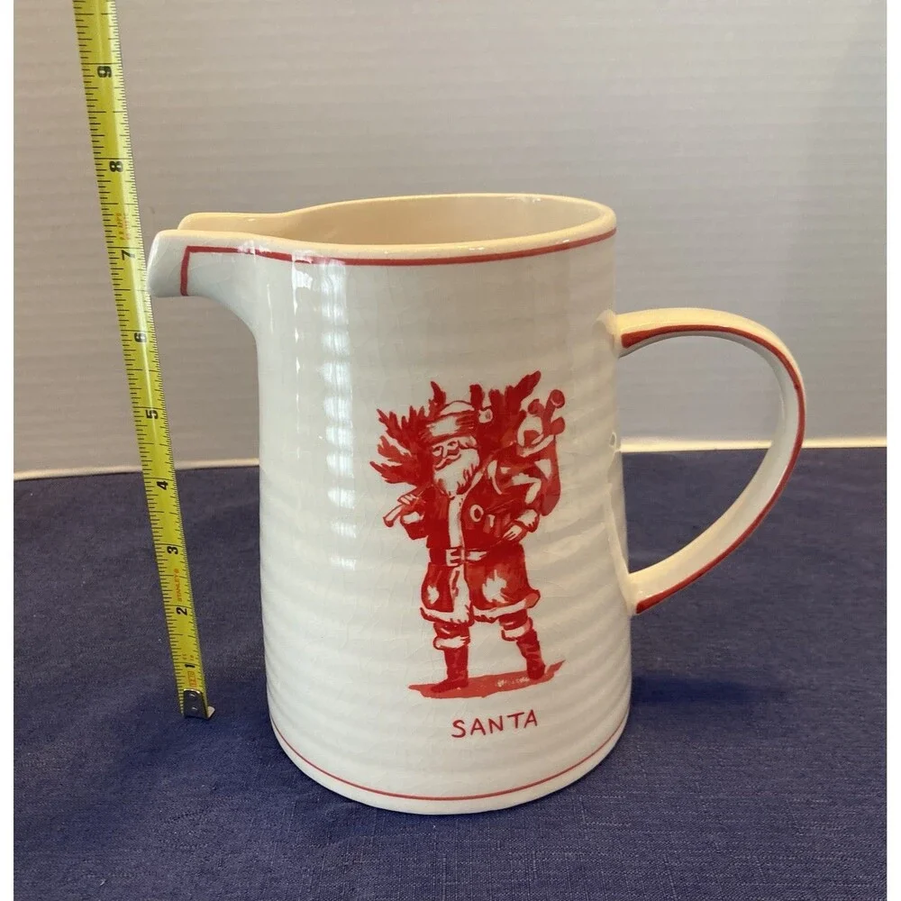 Molly Hatch Santa Pitcher- Large Cream & Red